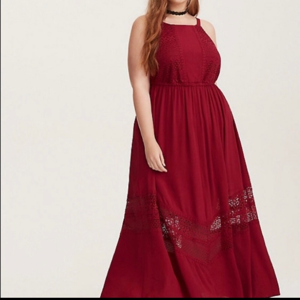 Torrid Burgundy Gauze Embroidered Boho Maxi Dress Size 2X 18 20 NWT